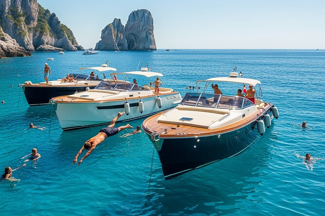 Capri in a Day from Positano by Premium Boat Tour + City Visit - Punta Ventroso: music, aperitivo, prosecco, and a swim option