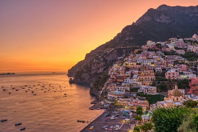 Sunset boat tour of the Amalfi Coast - Stop 3: Furore Fjord at sunset, framed by cliffs